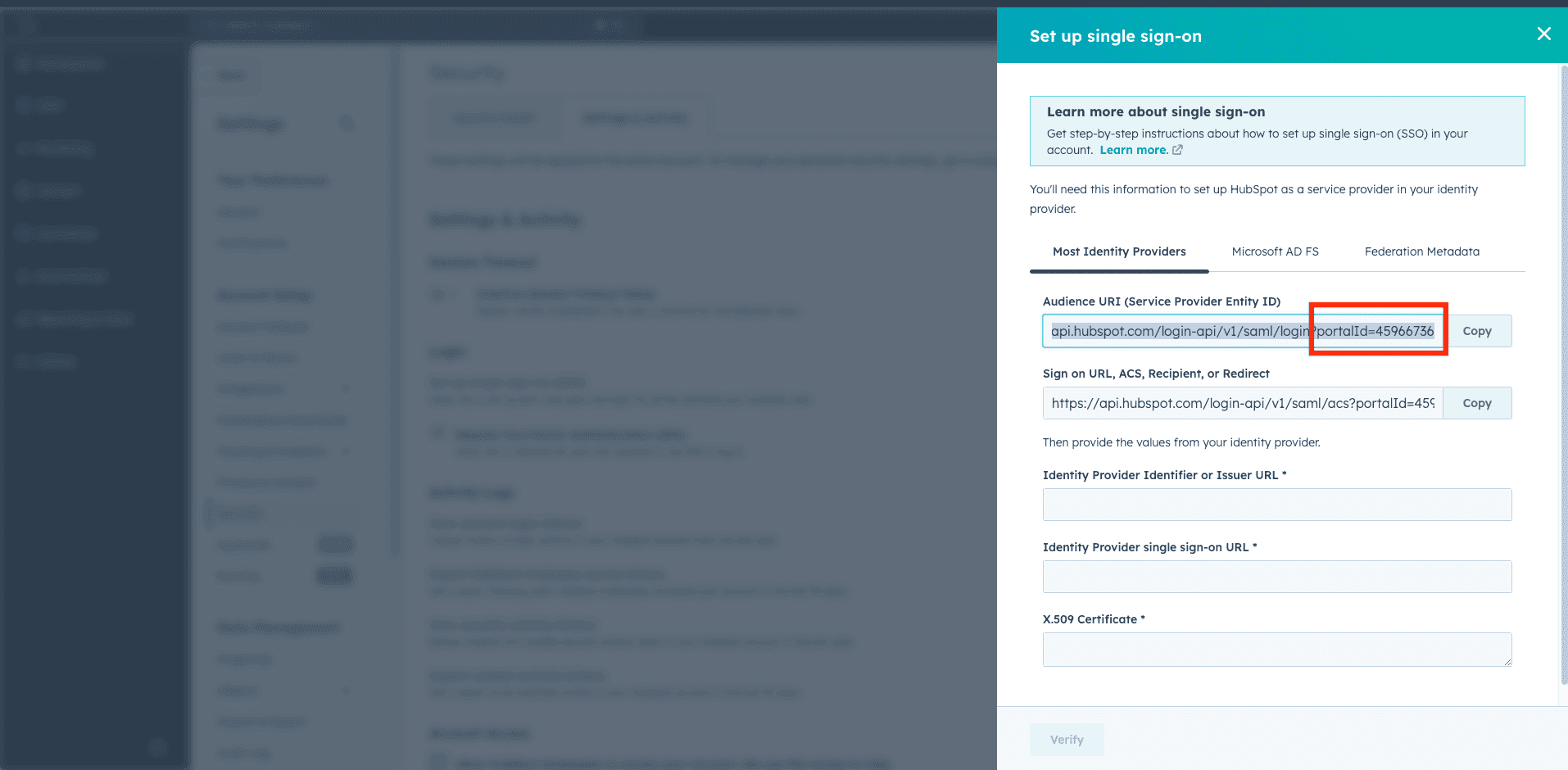 SP configuration details