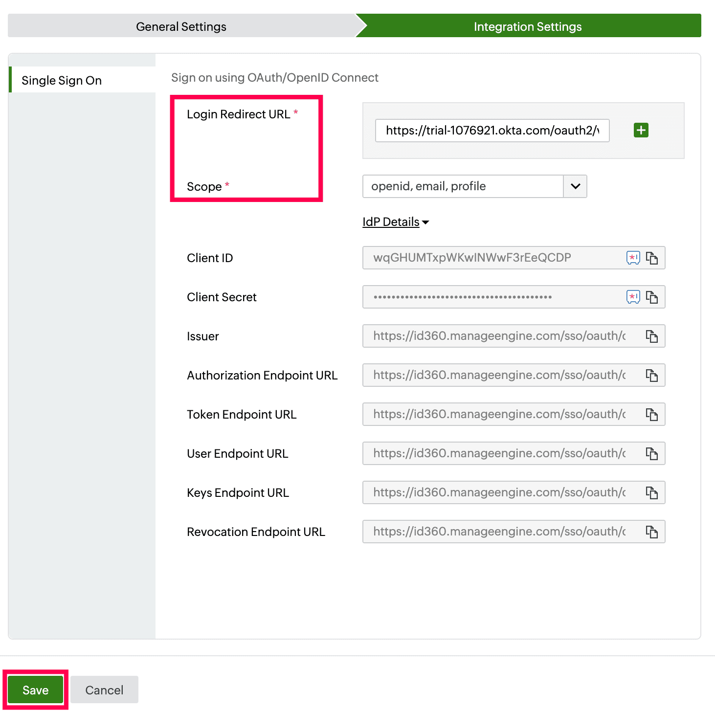 Identity360 application configuration