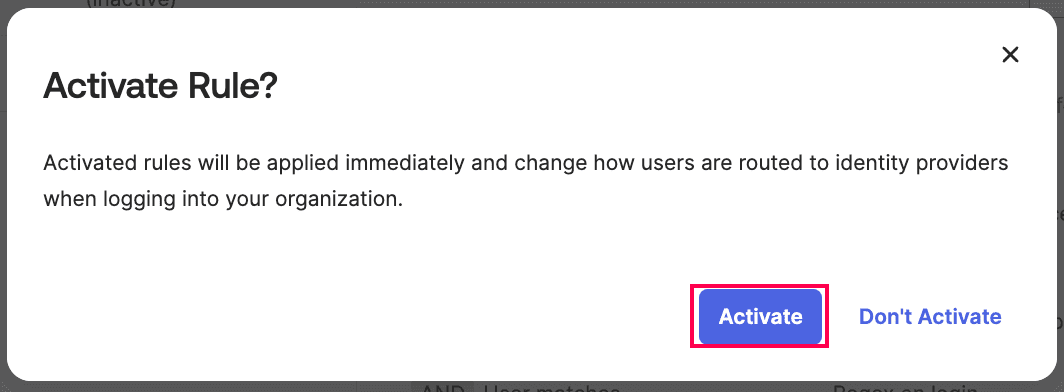 Routing rule activation for logins