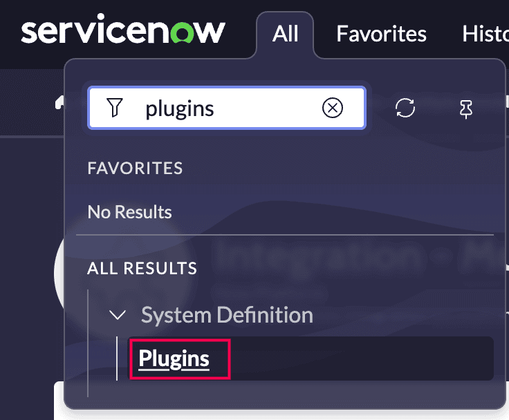 ServiceNow plugins selection