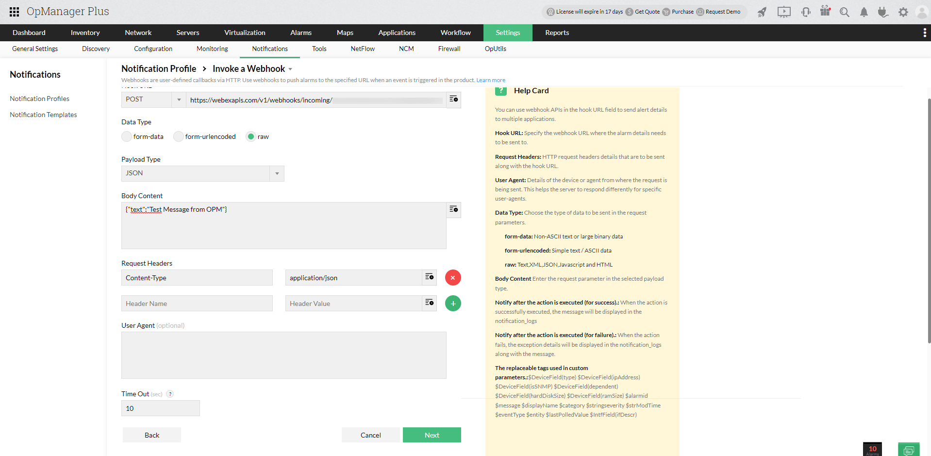 Integrating Cisco WebEx with OpManager