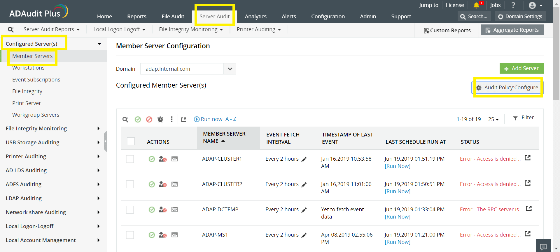 Configuring audit policies - Automatic process