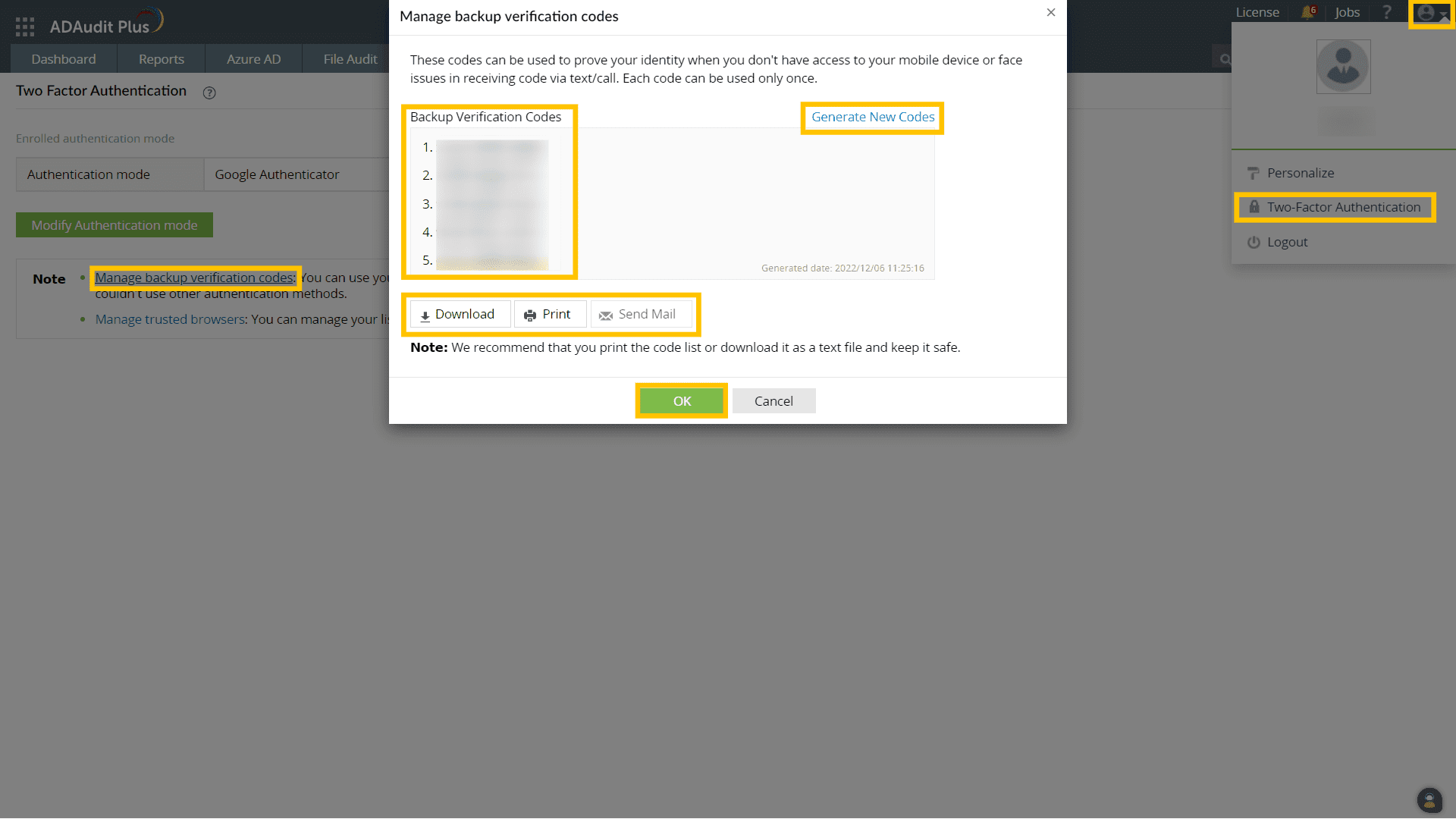 Enable 2FA in ADAudit Plus
