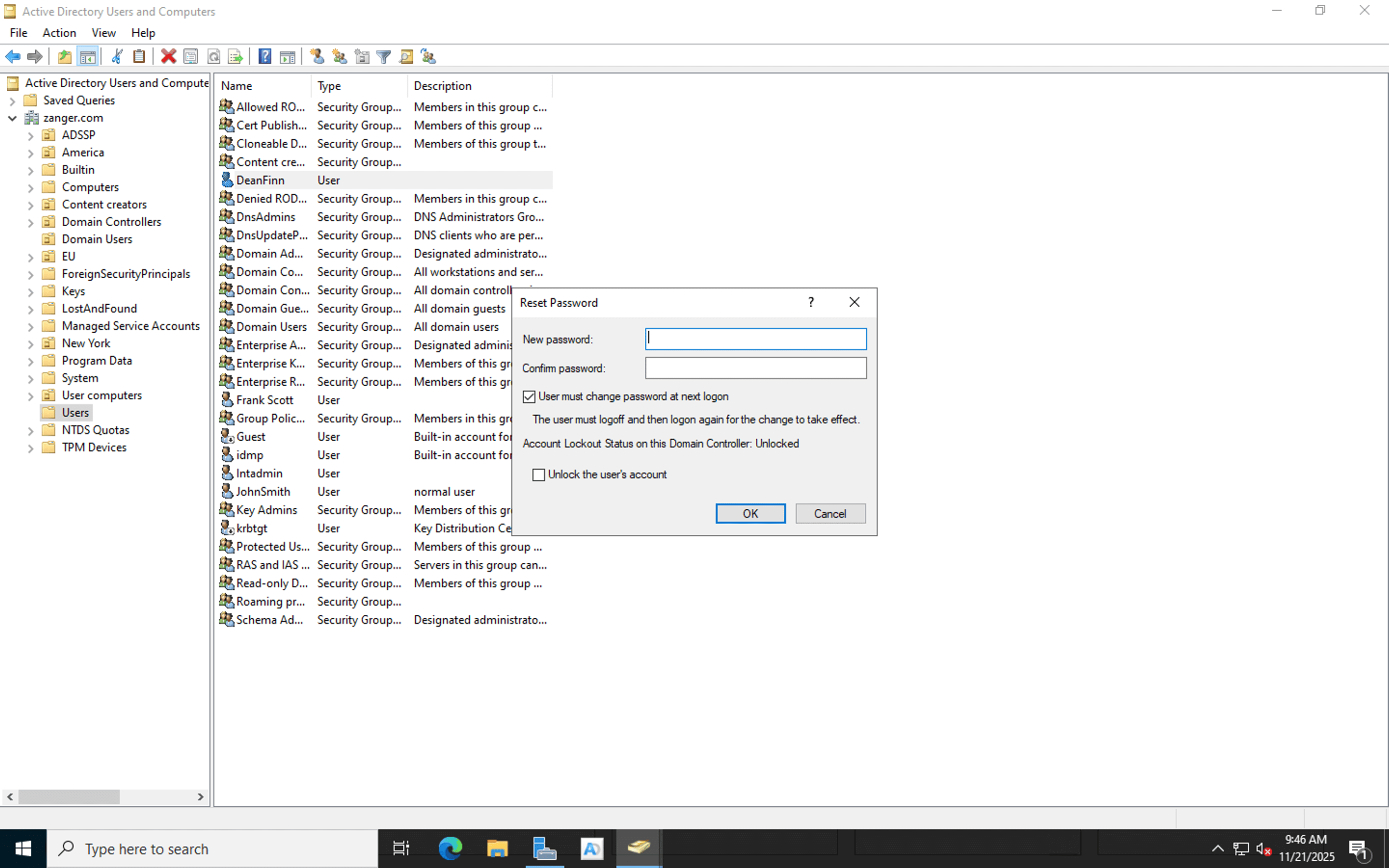 Learn how to reset a user's password in Active Directory using ADUC.