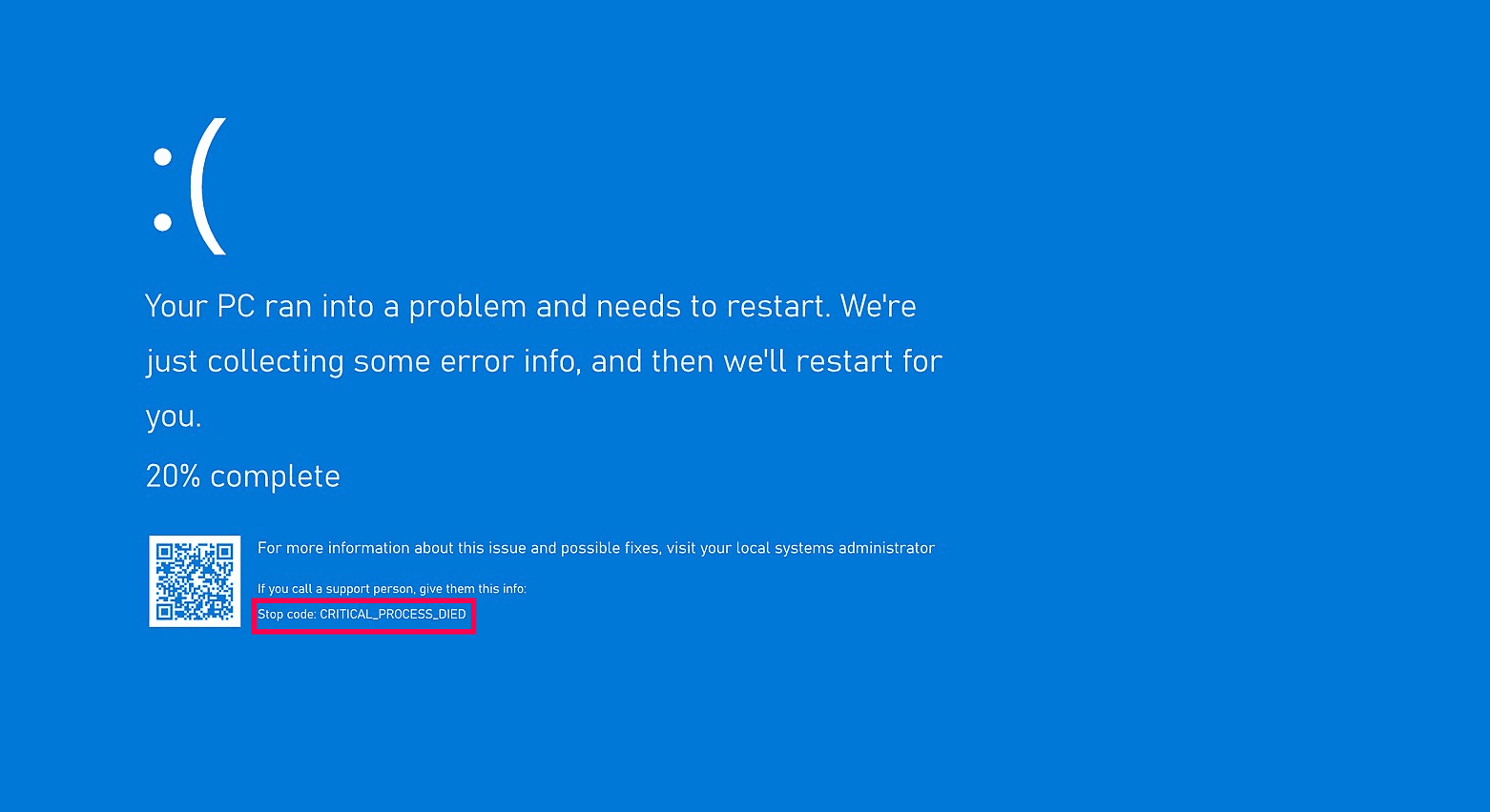 Stop code displayed in the infamous BSOD error