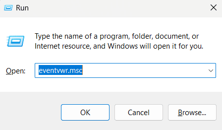 Accessing Windows Event Viewer using the Run dialog