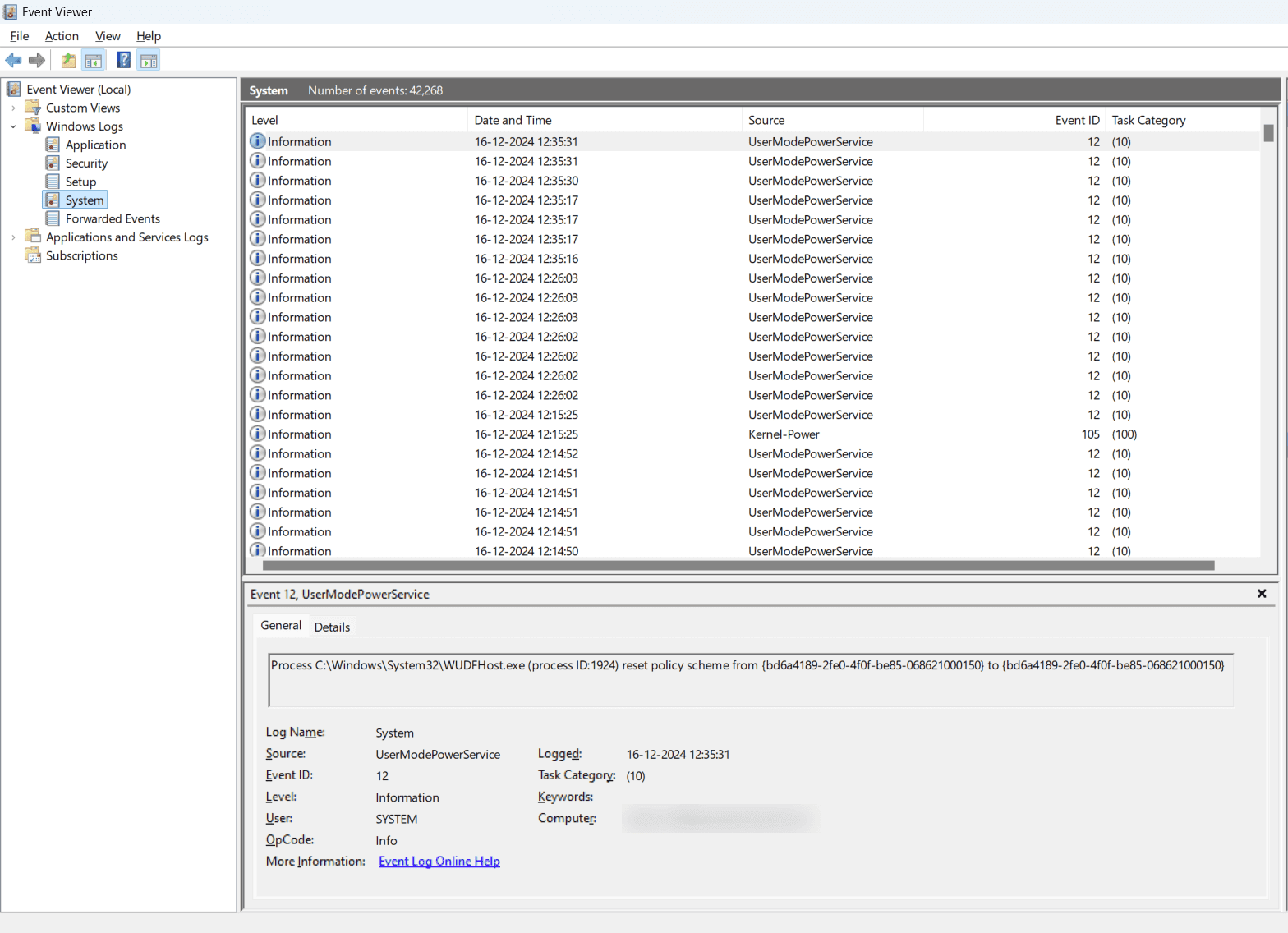 Figure 3: Viewing and accessing Windows update logs in Windows 11 using Event Viewer