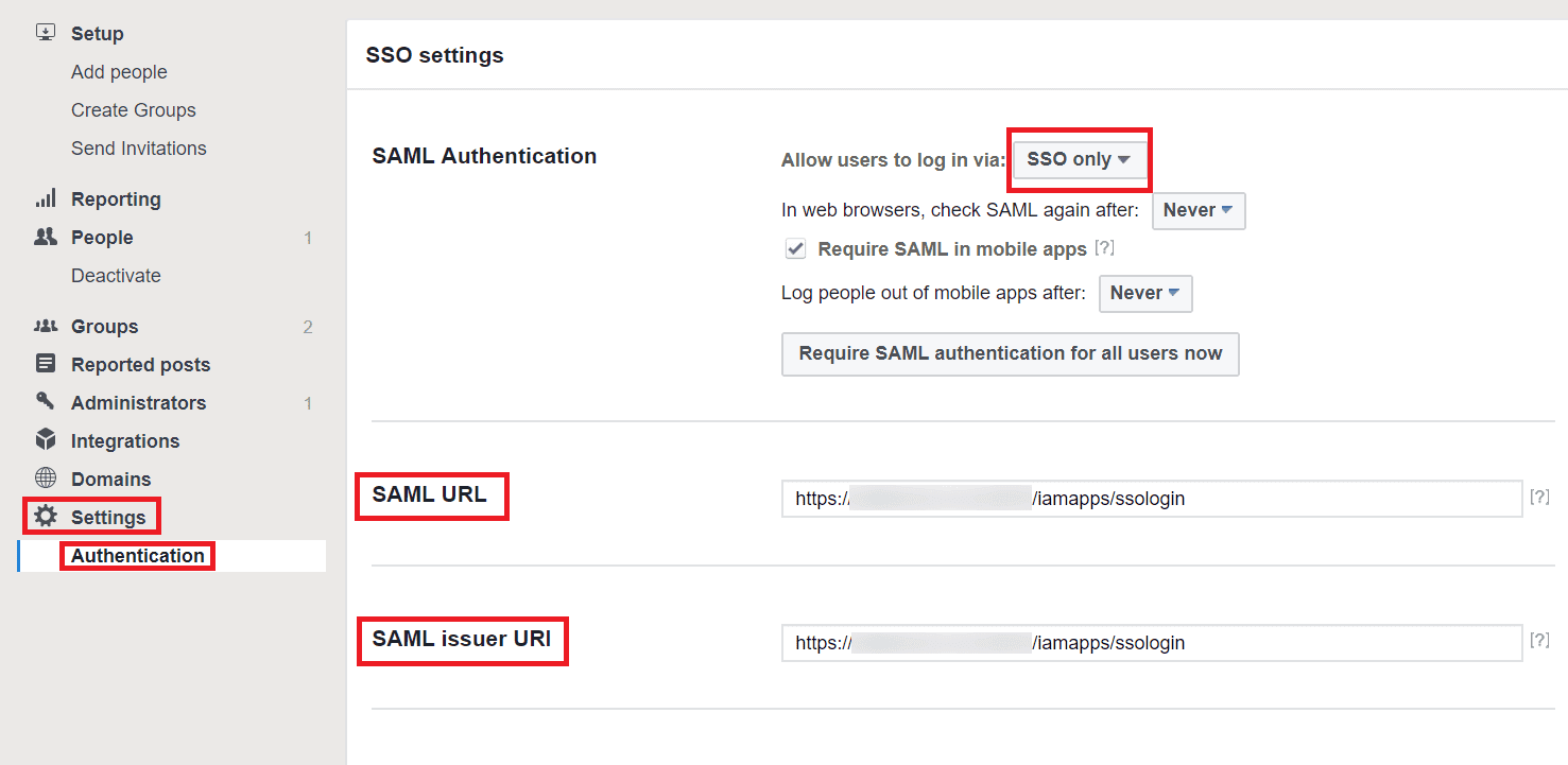 Overview of the Workplace SSO settings