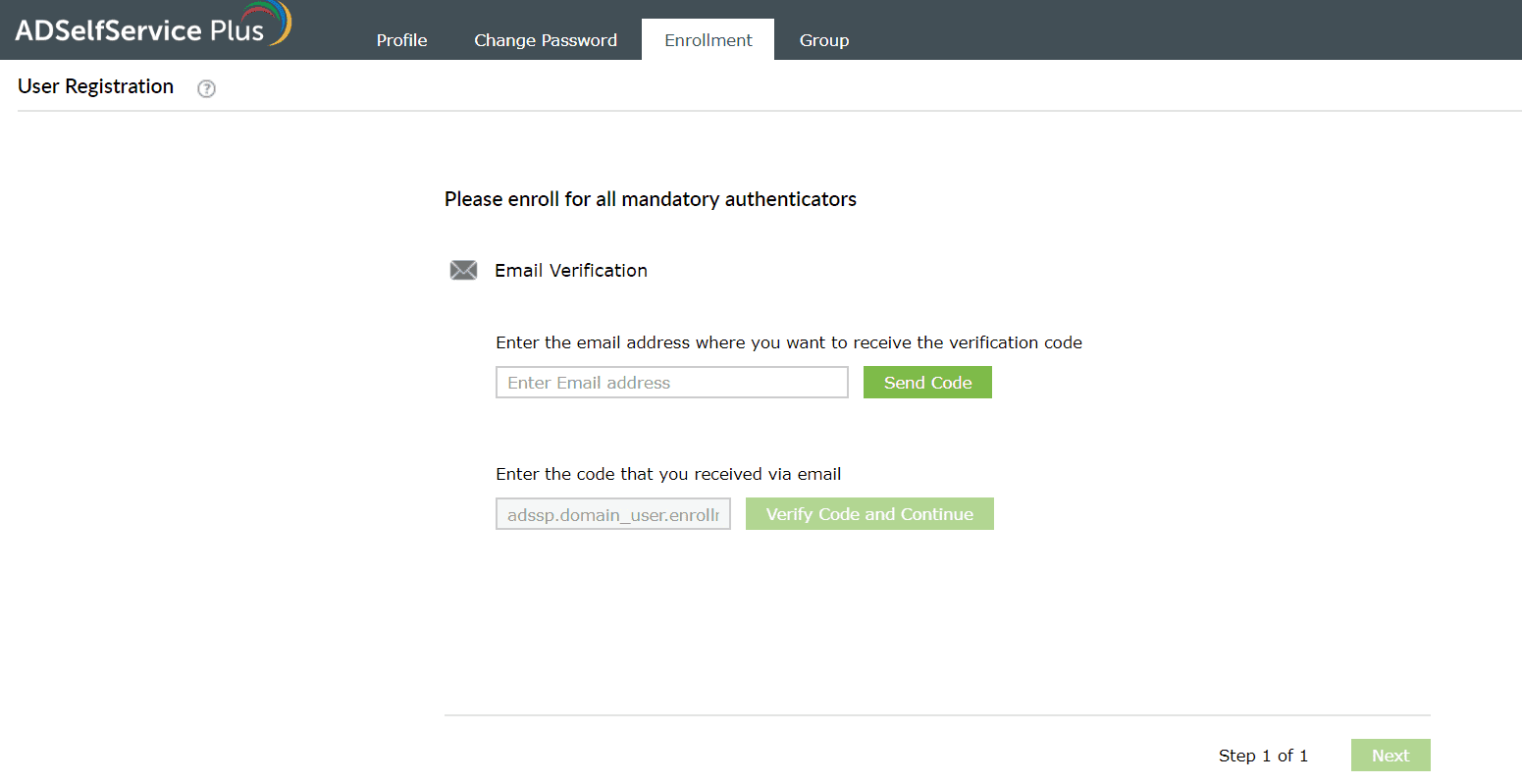 Enrolling in ADSelfService Plus' email authenticator