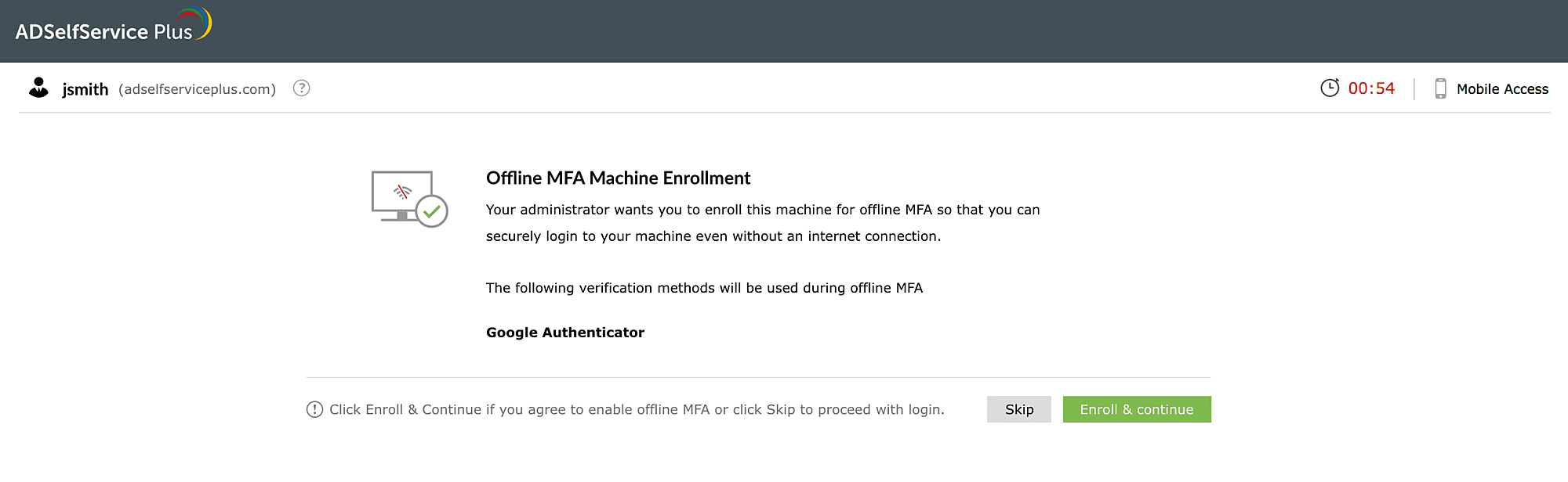 Enrolling for offline MFA in ADSelfService Plus