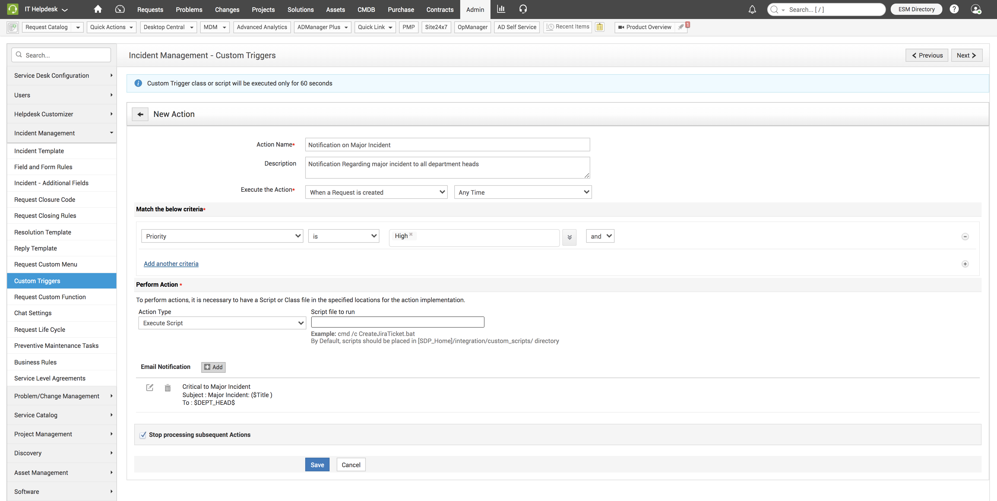 Custom incident management triggers