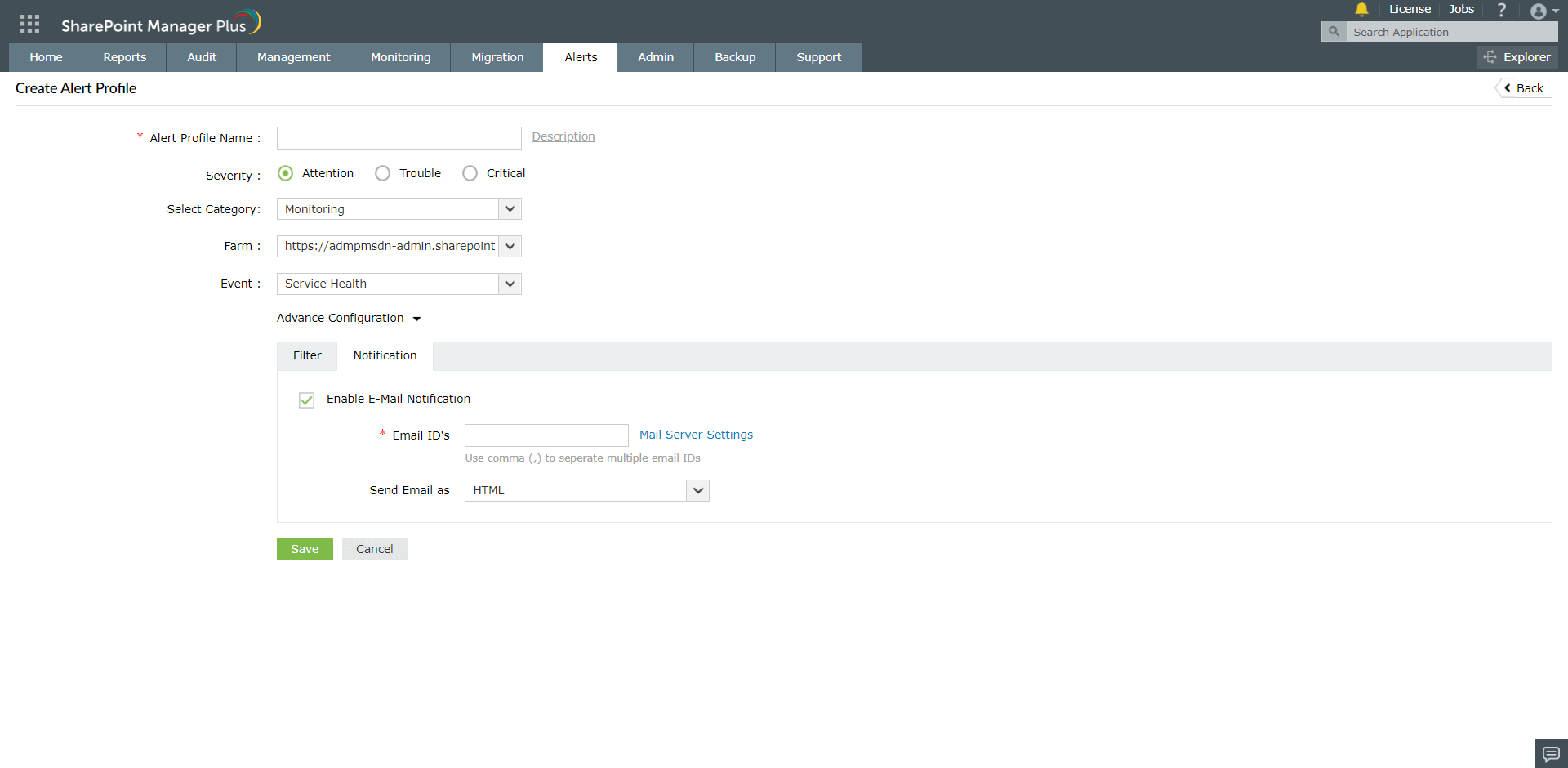 Setting up alert profiles