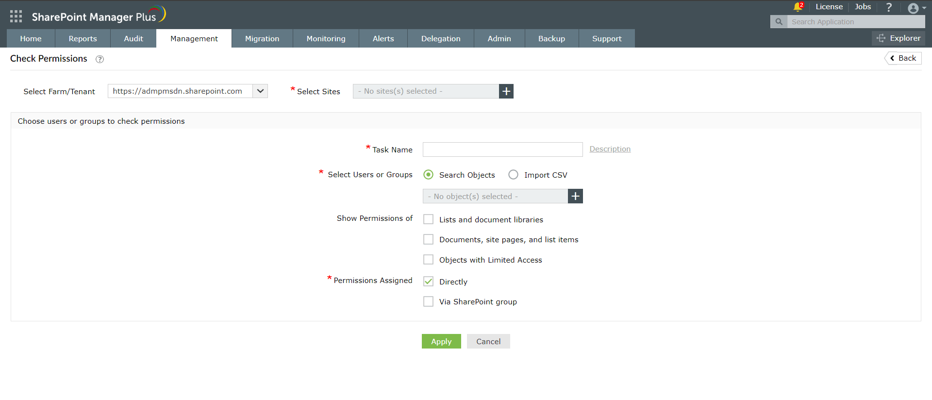An image showing the Check Permissions feature
