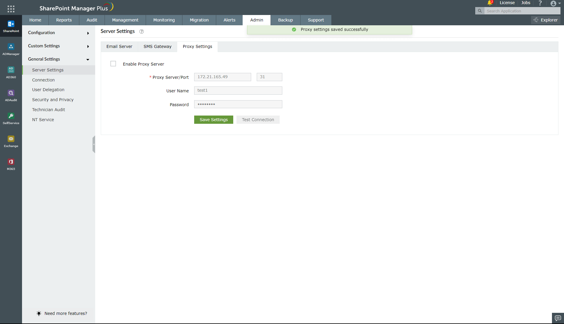 Disabling proxy server in SharePoint Manager Plus