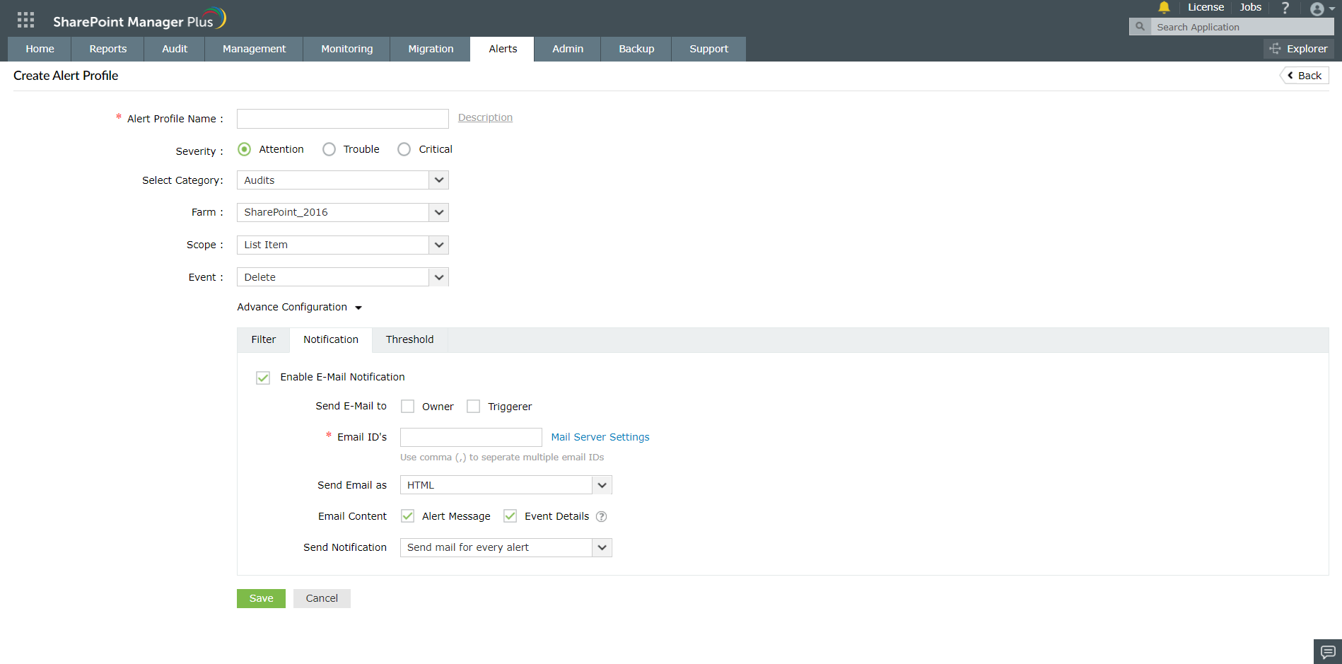 Setting up alert profiles