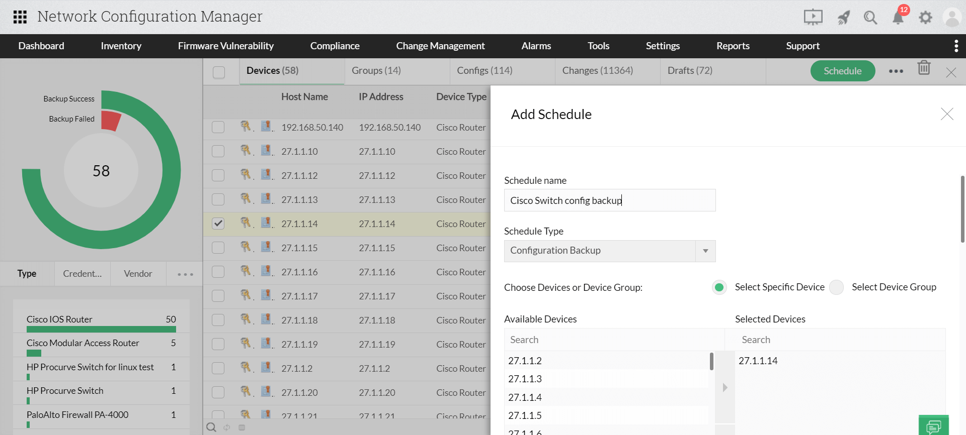 Cisco Switch Config Backup - ManageEngine Network Configuration Manager