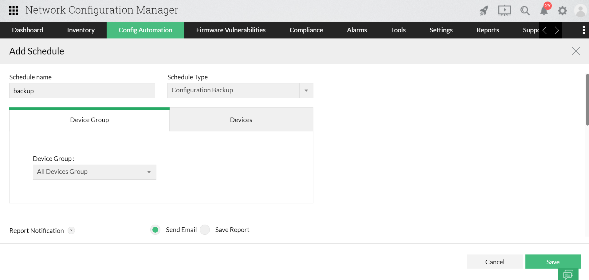 Geplantes Netzwerkkonfigurations-Backup - ManageEngine Network Configuration Manager