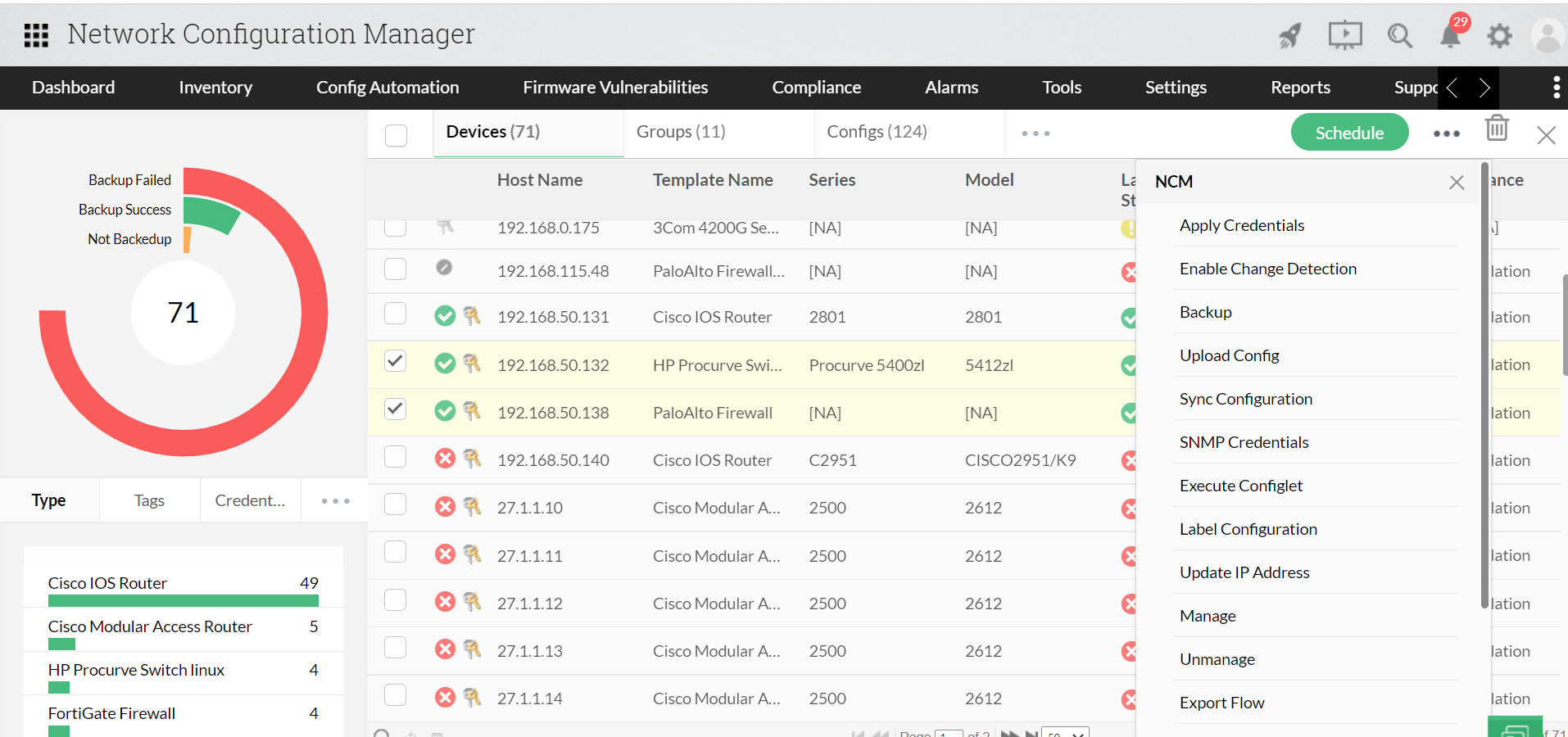 Manuelle Netzwerkkonfigurations-Backups - ManageEngine Network Configuration Manager