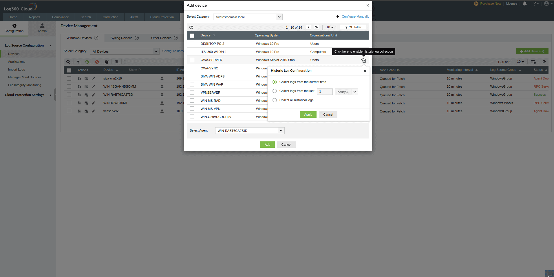 Enabling Historic Log Collection