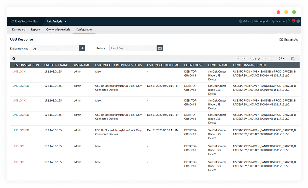 Control USB access in endpoints