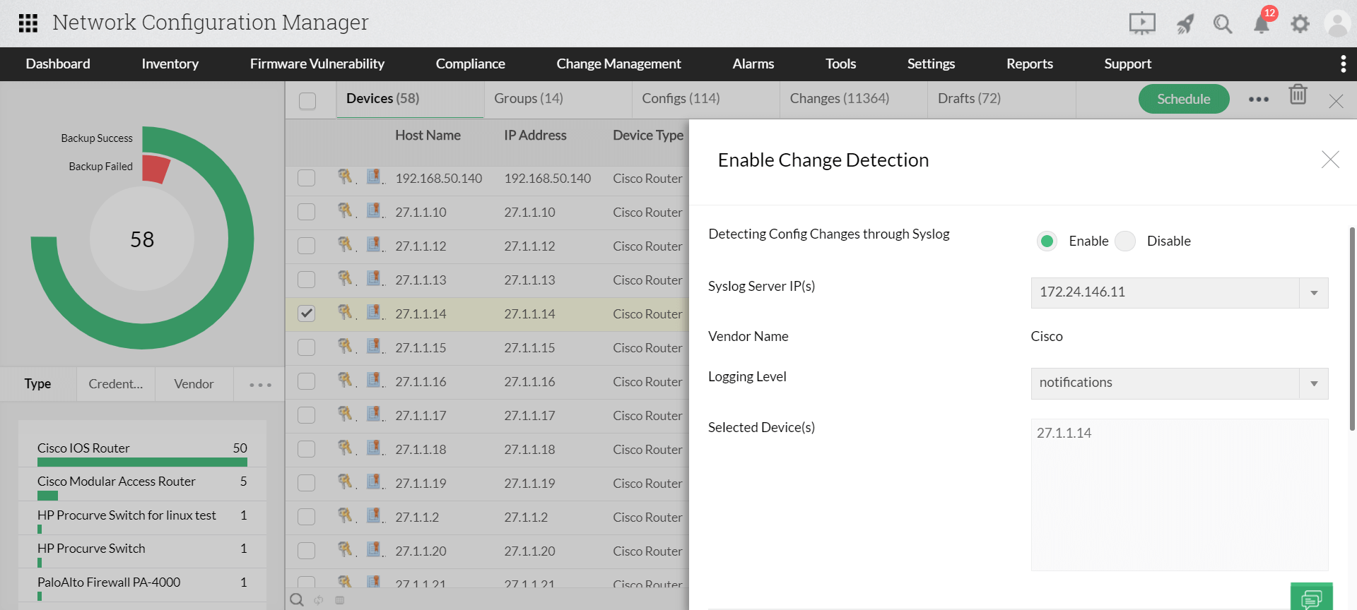 Cisco Switch Backup Config - ManageEngine Network Configuration Manager