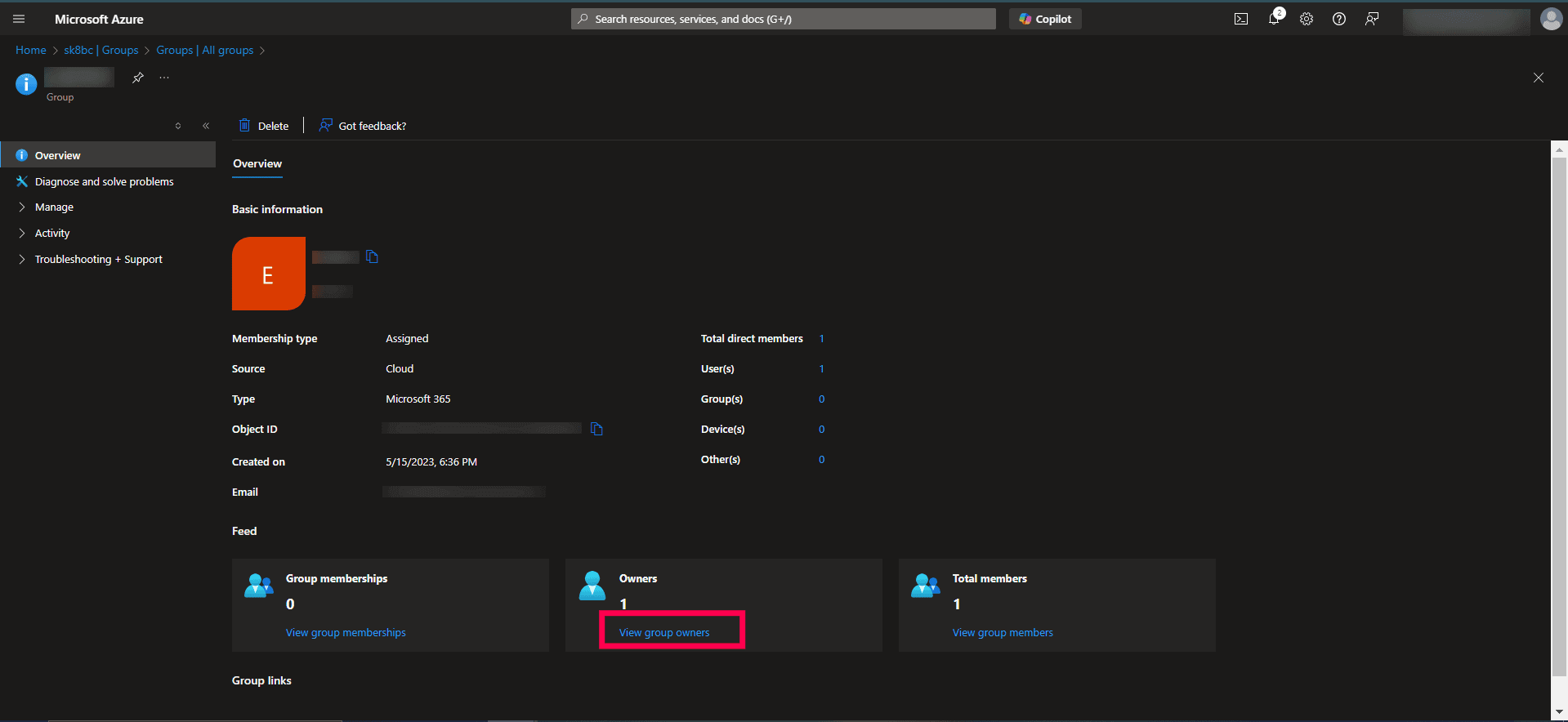 Viewing a group owner in Entra ID