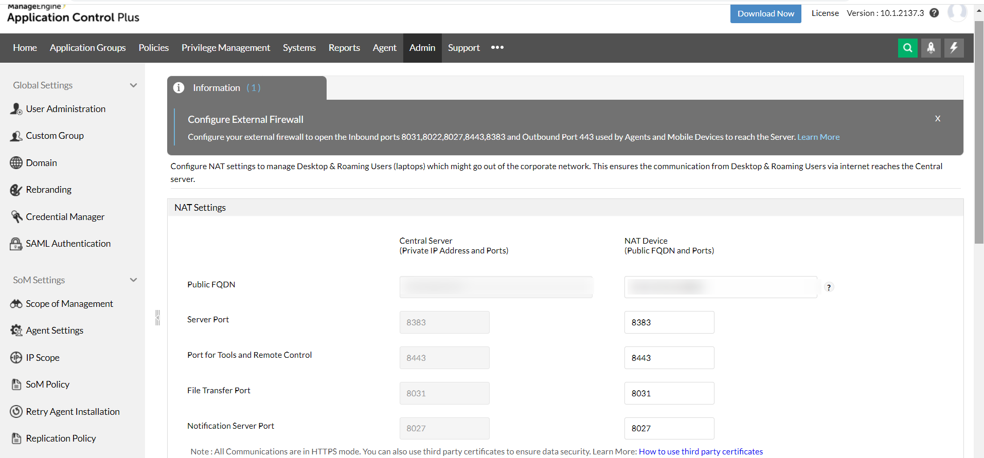 Endpoint Central Secure Gateway Server NAT Settings