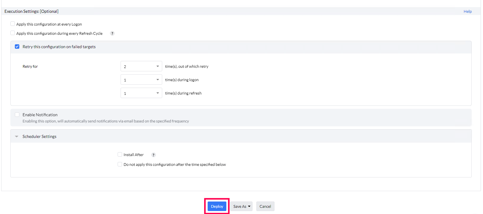 Agent installation via Endpoint Central