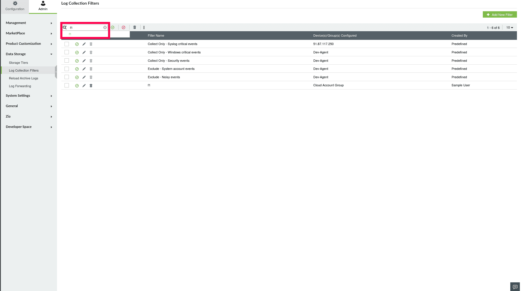 Log Collection Filter