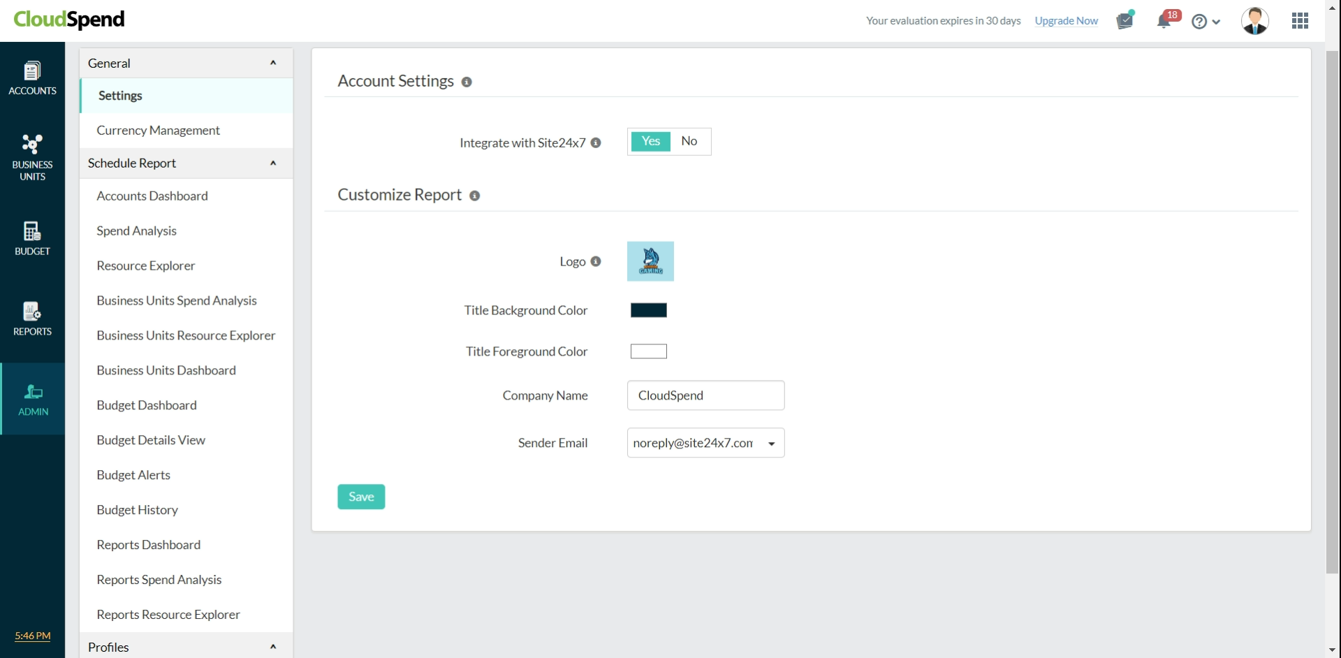 CloudSpend Account Settings