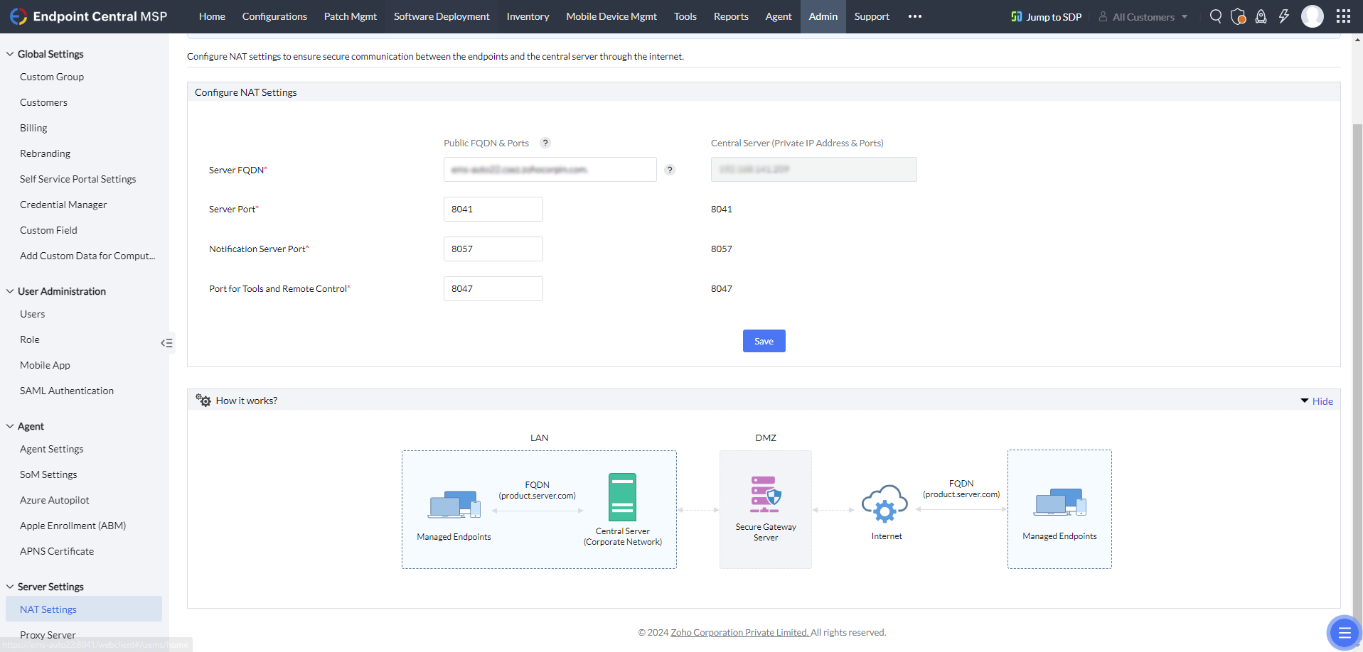 UEM Central MSP Secure Gateway Server NAT