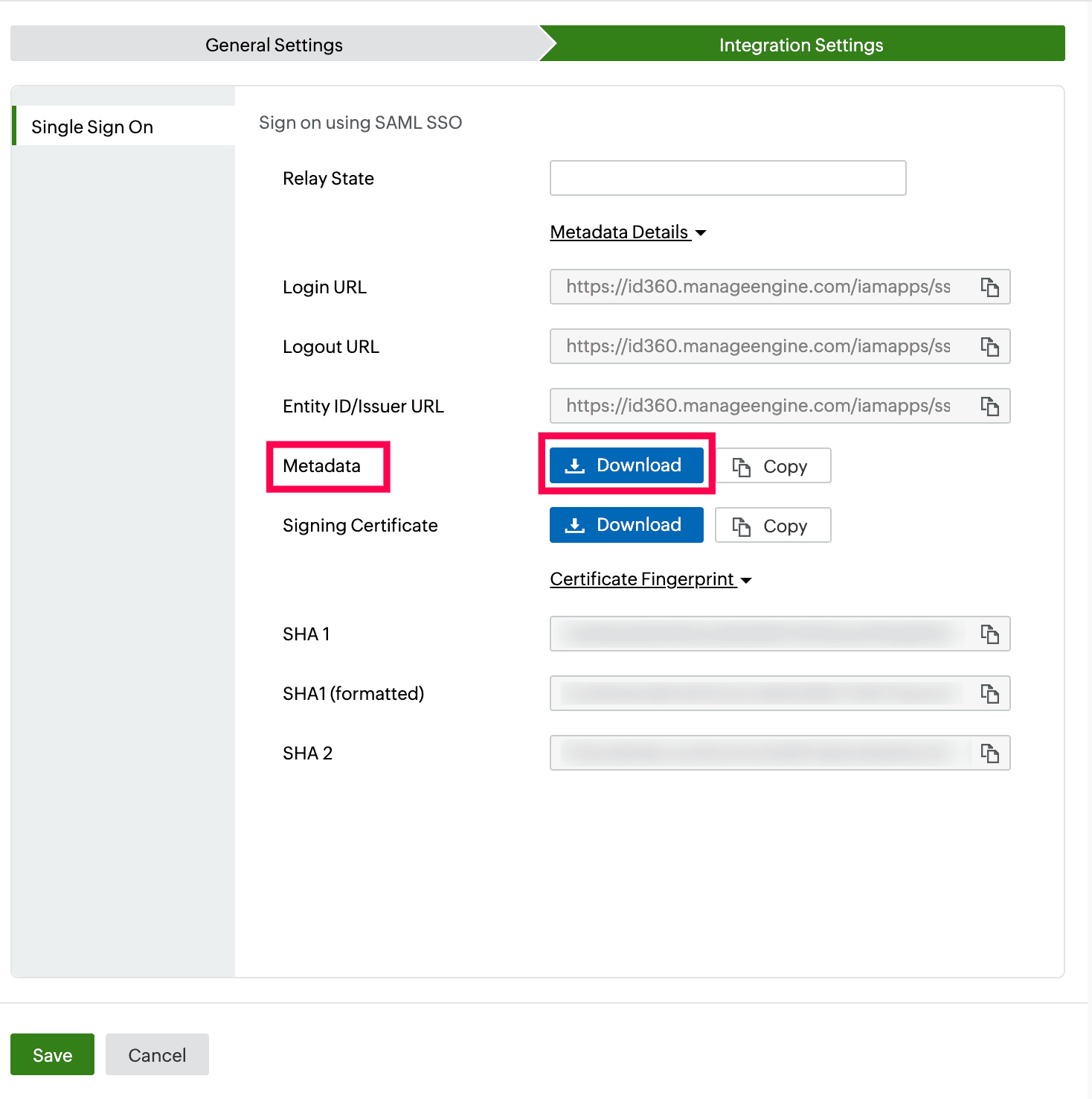  Identity360 application configuration Integration Settings