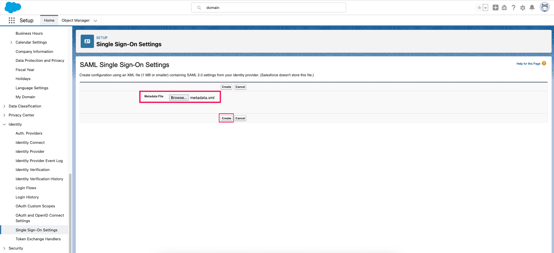 Salesforce metadata configuration