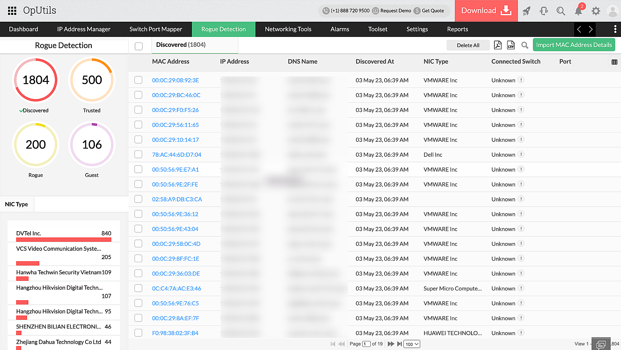 MAC address lookup - ManageEngine OpUtils