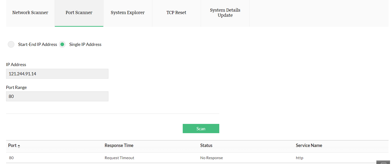 Scanning a single open port - ManageEngine OpUtils