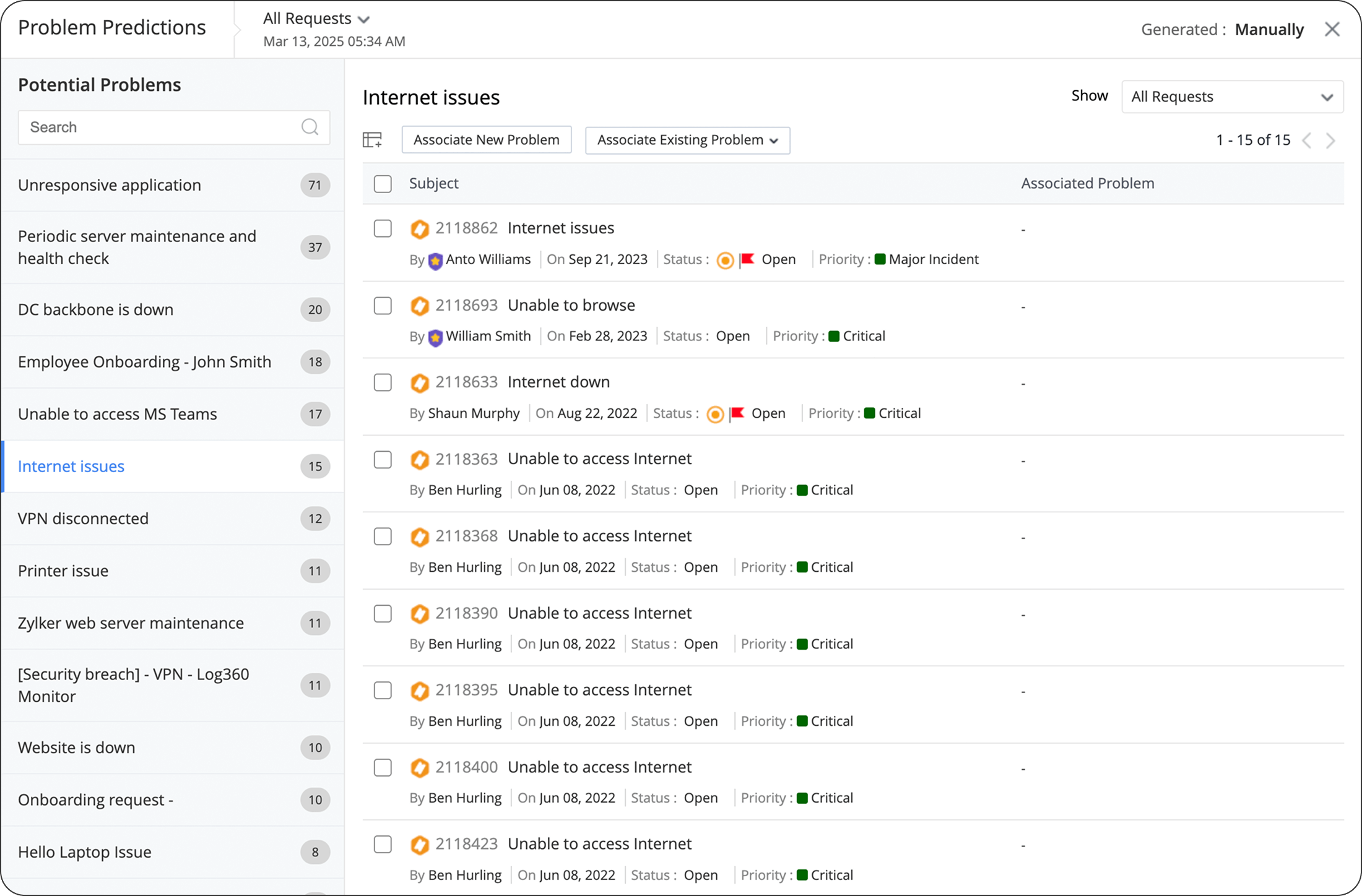 Zia's IT Problem Predictions Zia's predictive intelligence for IT problems