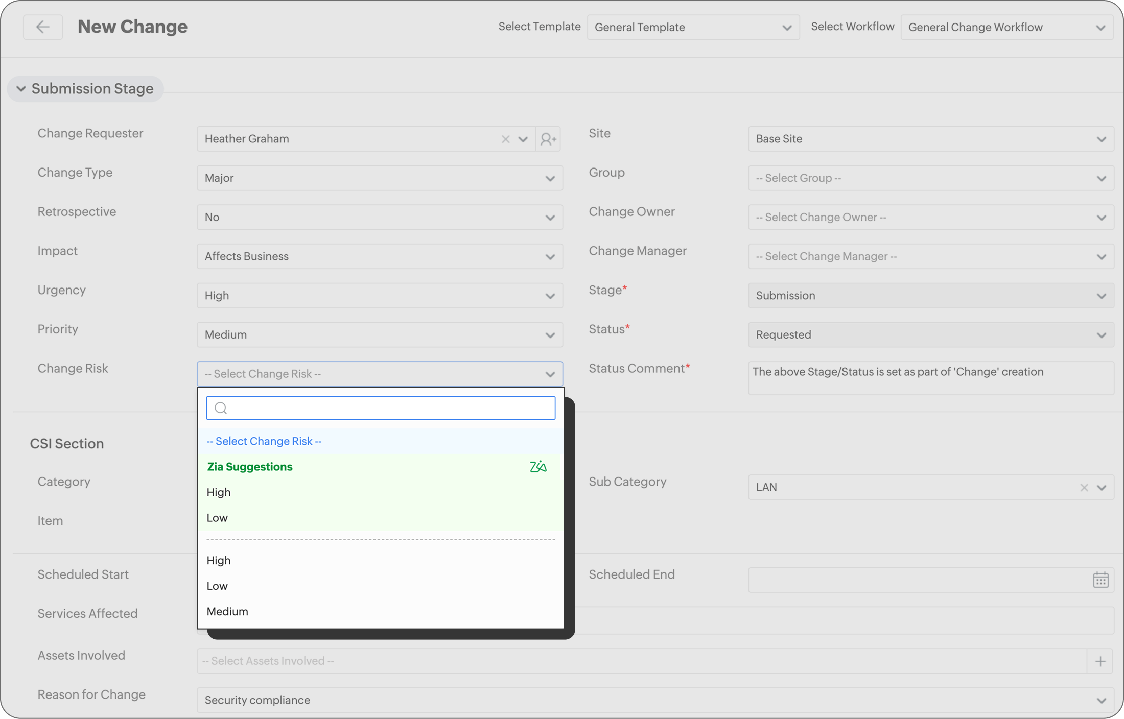 Change risks prediction using Zia Zia's IT change risk predictions