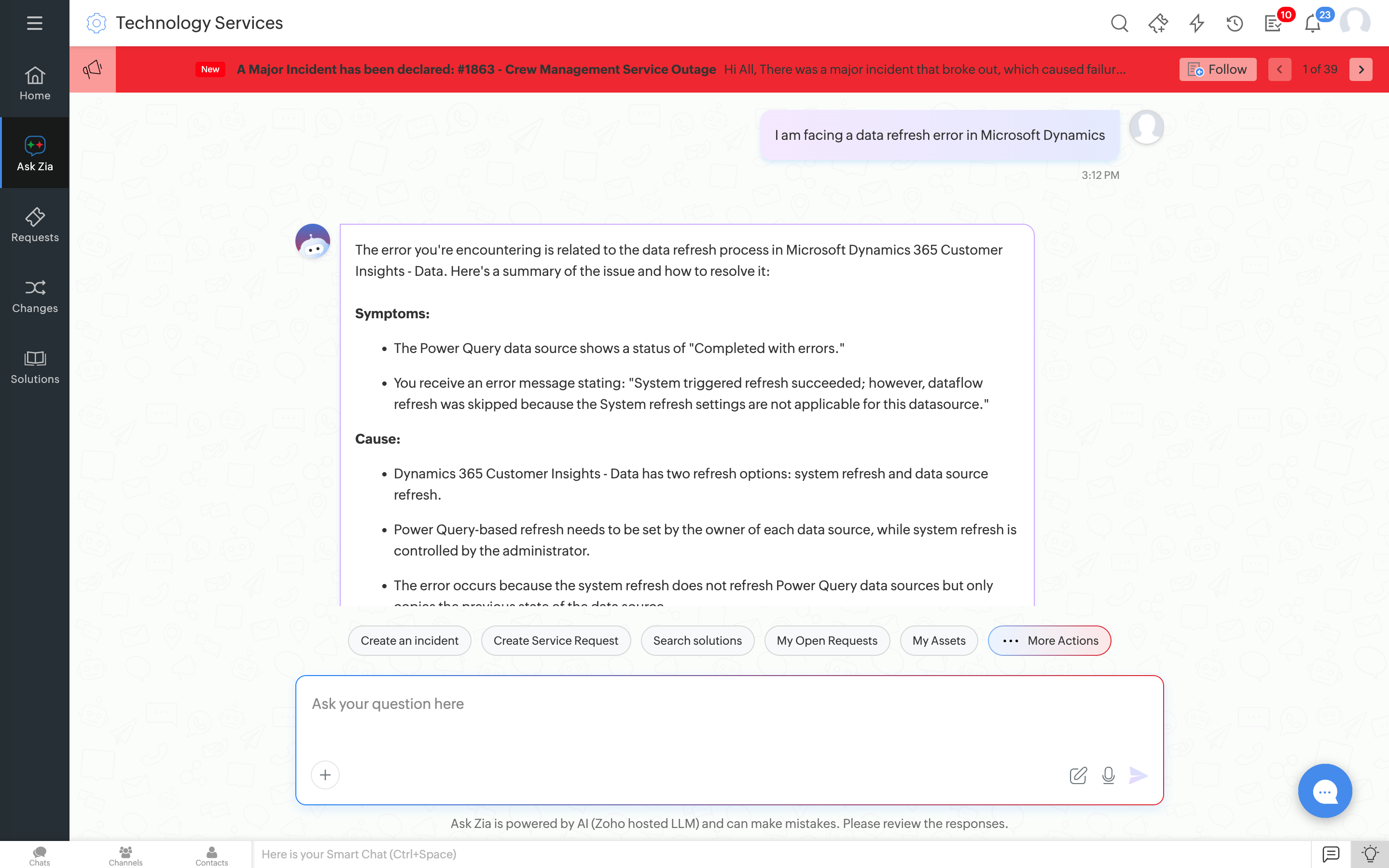 AI-assisted IT solution recommendations Zia solution recommendation