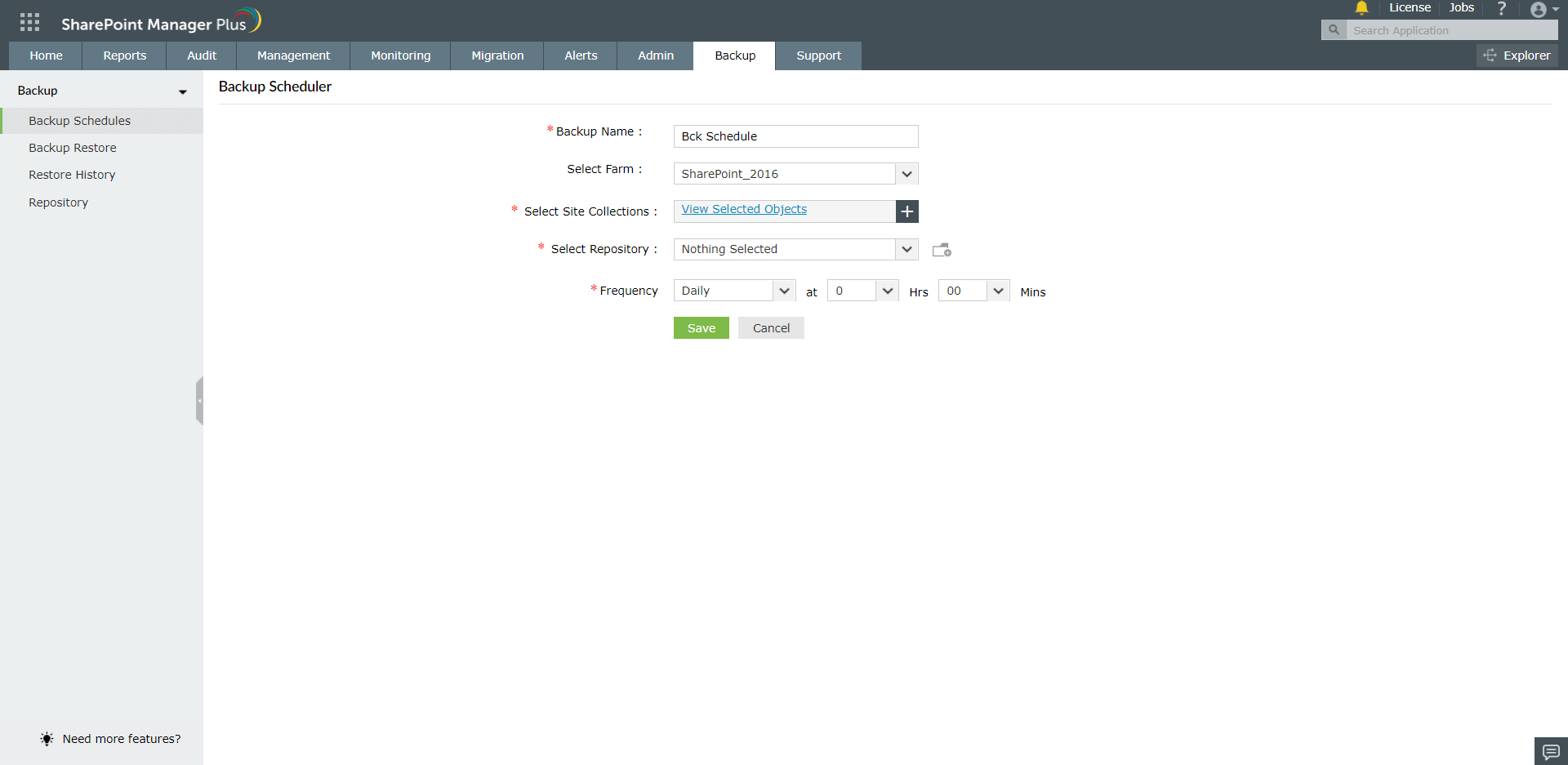 SharePoint Backup Schedule