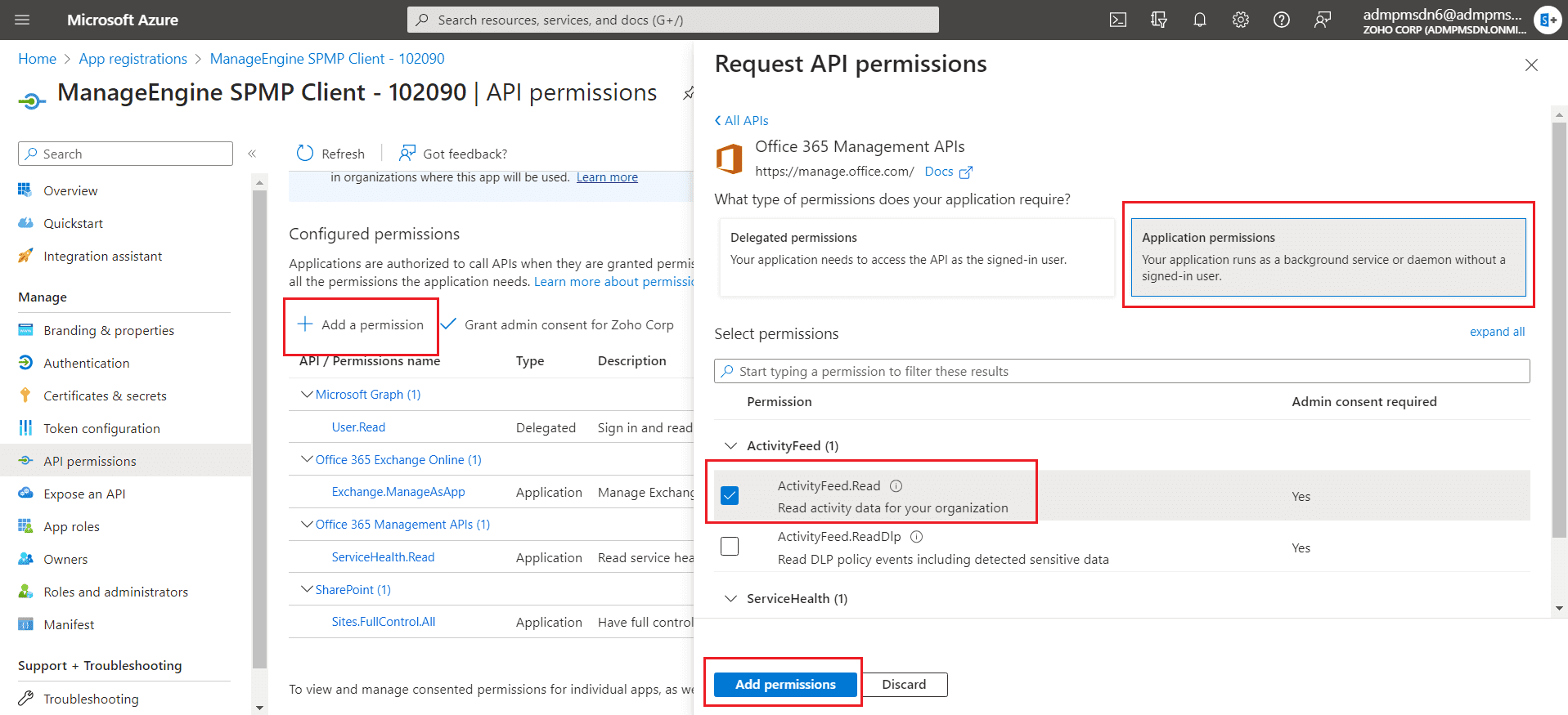 Granting admin consent for the application in the Entra admin center