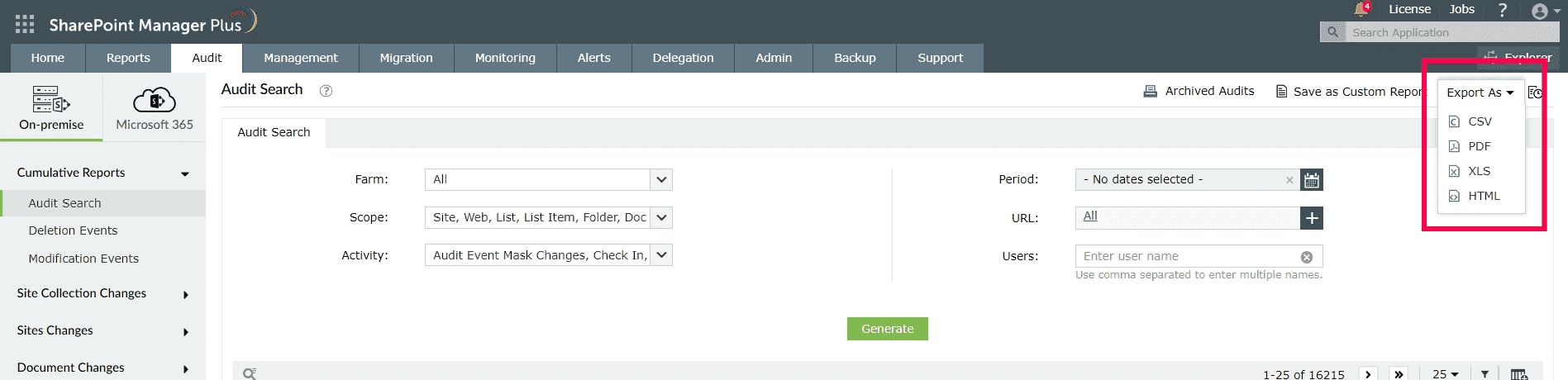 Export audit reports