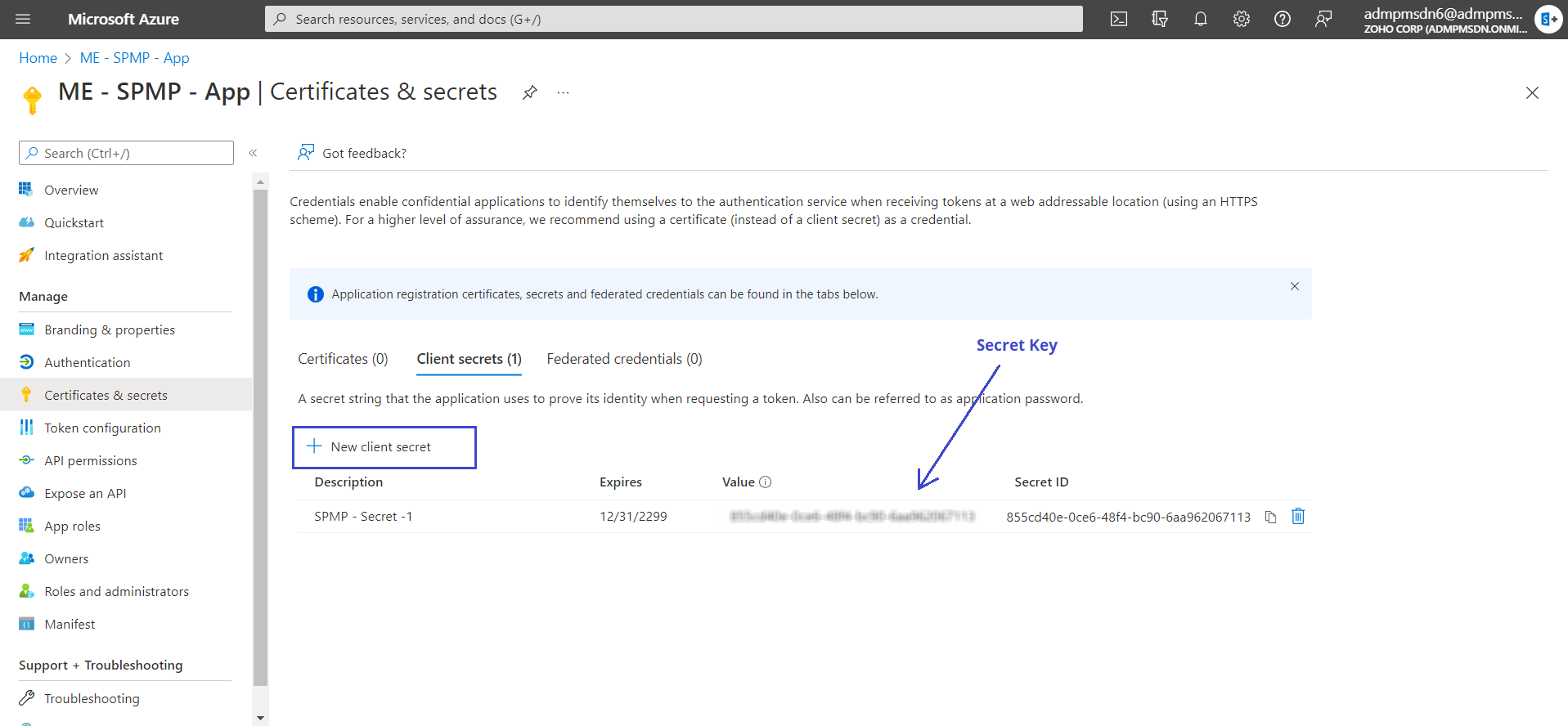 Generating client secret to configure email server in SharePoint Manager Plus