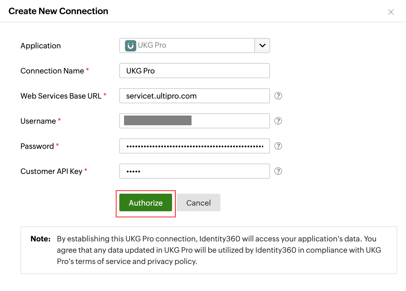 Connection configuration for UKG Pro