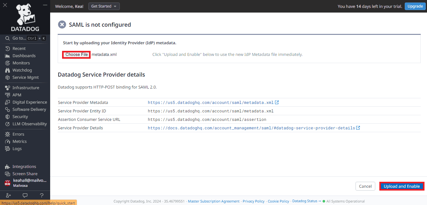 Datadog SSO setup