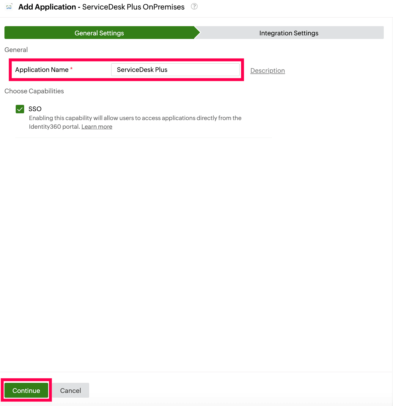 Identity360 application configuration general settings