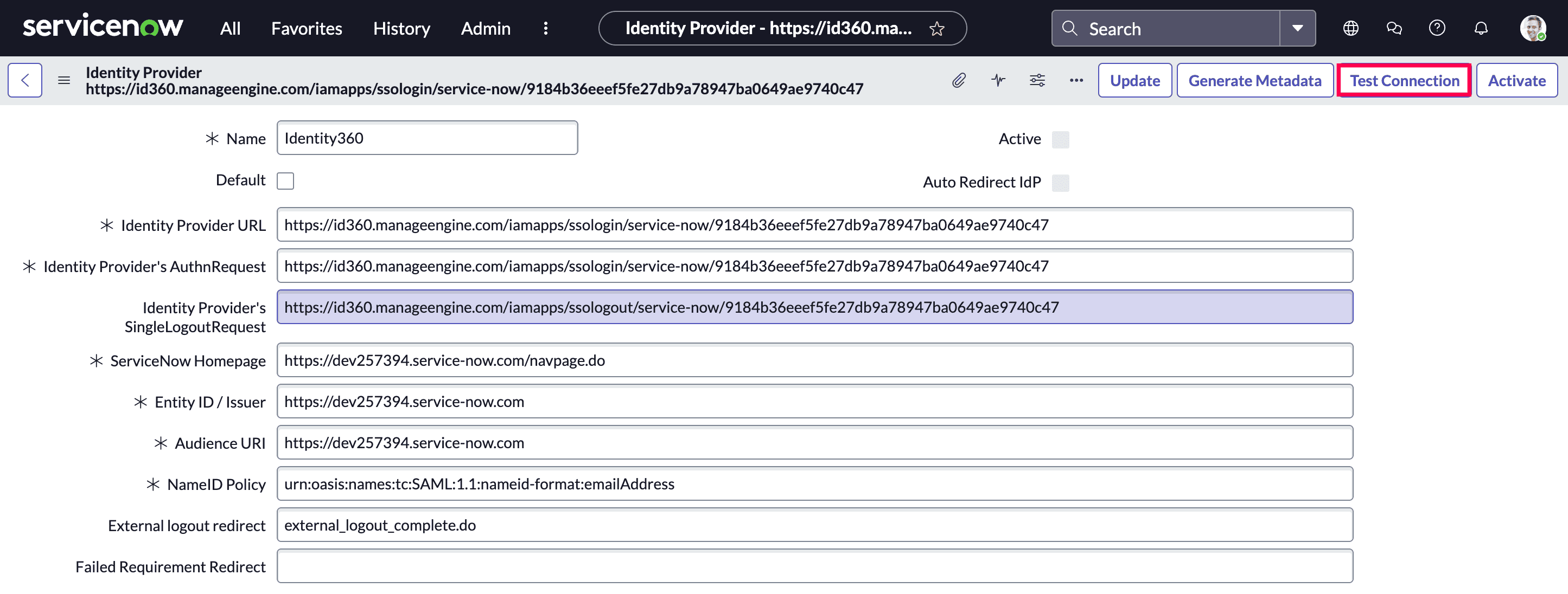 Import identity provider metadata in ServiceNow