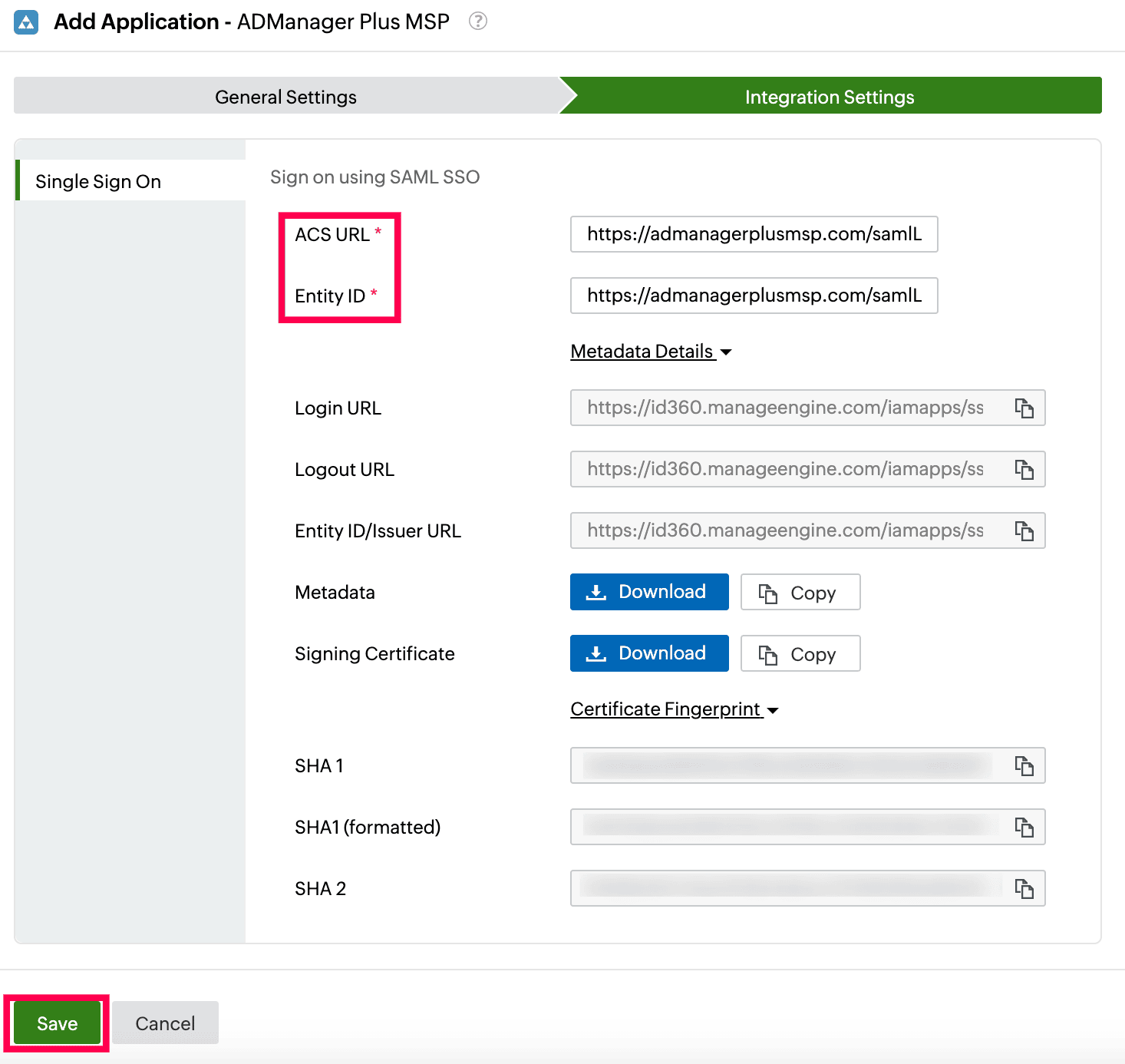 Identity360 application configuration