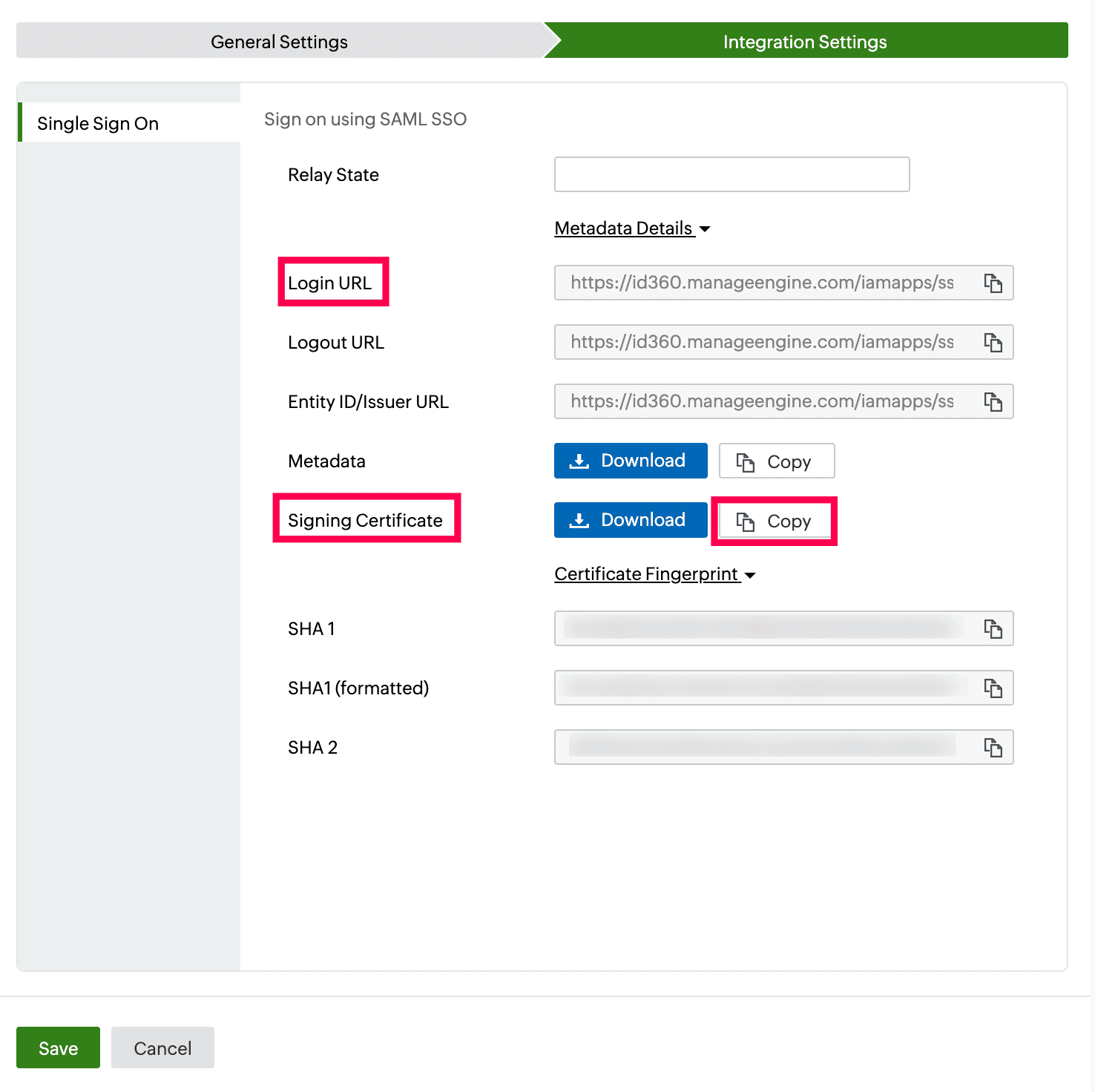  Identity360 application configuration Integration Settings