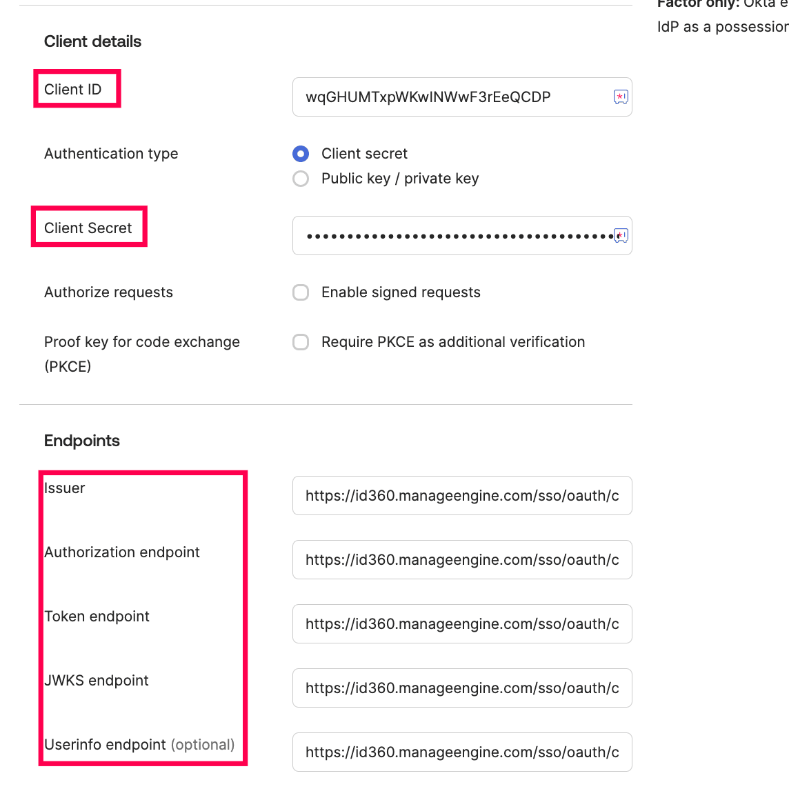 OIDC configuration details in Okta