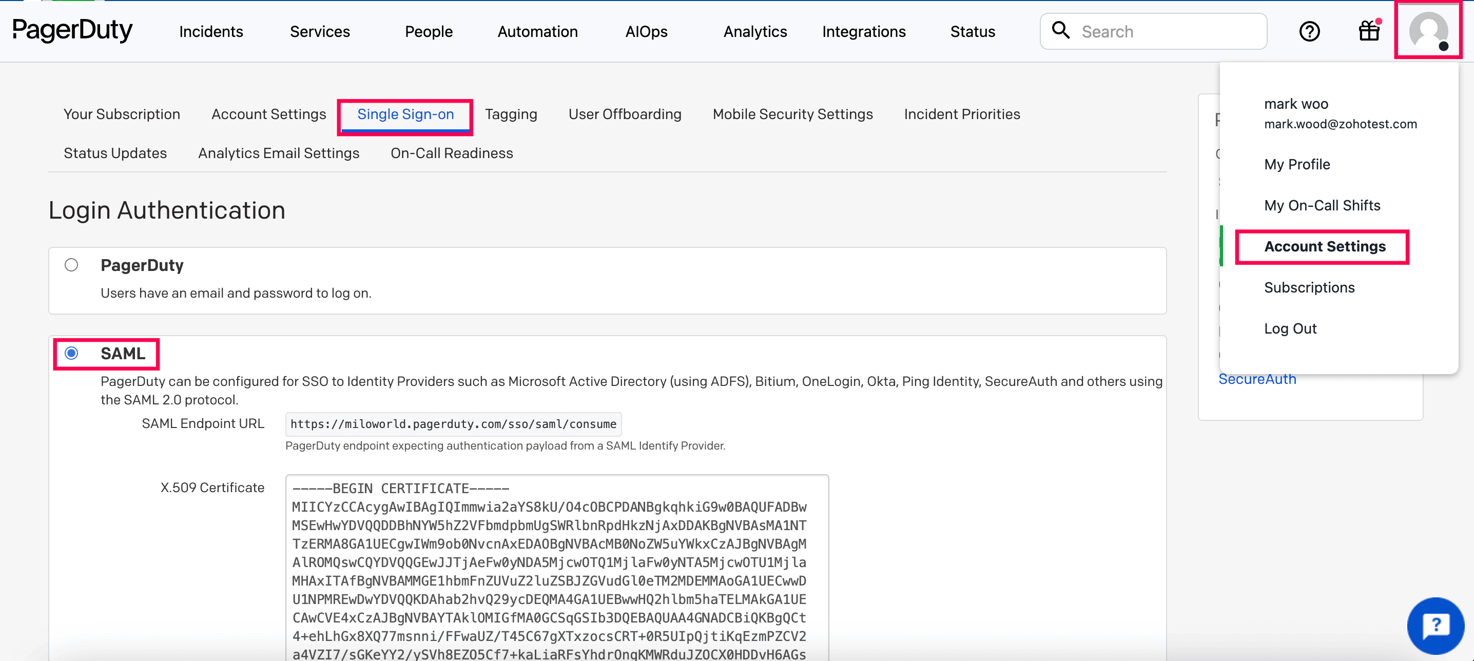 PagerDuty SAML SSO setup